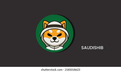 Saudi Shiba Inu cryptocurrency logo on isolated background with copy space. vector illustration of Saudishib token banner design concept.