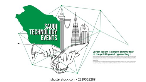 saudi technology events tablet illustration city skyline .