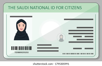 saudi women national id for citizens vector illustration ,for graphics design use only. arab girl id