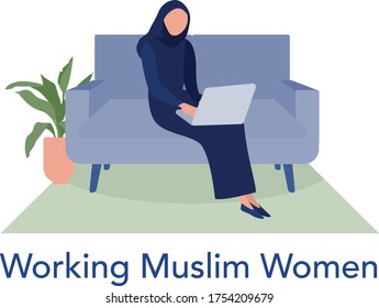 Saudi Women Working warring hijab and abaya Holding laptop and working normally towards building her career 