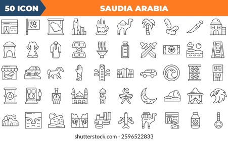 Saudia Arabia icon set. Containing arabia, national, arab,and more. Line vector icons collection.