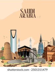 Saudiarabia famous Landmark illustration poster design