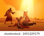 Sauls transformative encounter on the road to Damascus. Saul, later known as Paul, is struck down by divine light, symbolizing the revelation and conversion that would shape the course of Christianity