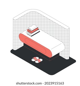 Composición isométrica del balneario de sauna con imagen de sauna cama y zapatillas ilustración vectorial