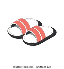 Sauna bath spa isometric composition with isolated image of sauna slippers pair vector illustration