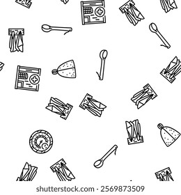 sauna bath spa relax steam room vector seamless pattern thin line illustration