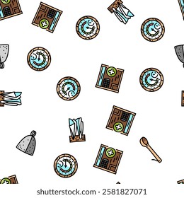 sauna bath spa relax steam room vector seamless pattern thin line illustration