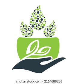 Sauna bowl plant vector template design. Oil Drops and Sauna bowl logo design.