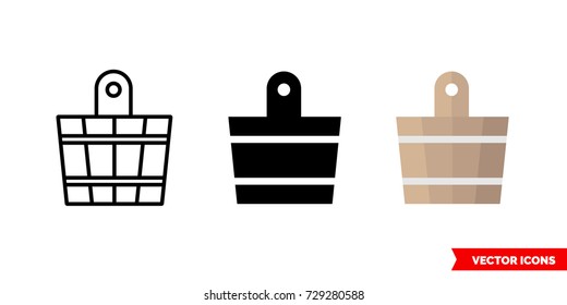 Sauna bucket icon of 3 types: color, black and white, outline. Isolated vector sign symbol.