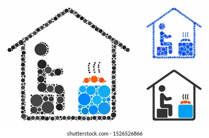 Sauna client mosaic for sauna client icon of round dots in different sizes and color hues. Vector round elements are organized into blue mosaic. Dotted sauna client icon in usual and blue versions.