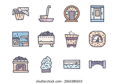 Sauna color vector doodle simple icon set