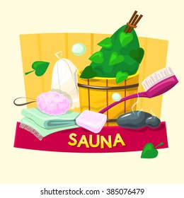 Sauna concept design, steam room vector illustration