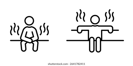 Sauna concept. Spa service, hot steam room or sweat room. Relax of relaxation exercises. Human rest, stick figure man. Human silhouettes. Human rest, stick figure man. Bucket sauna tools