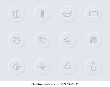 Iconos vectoriales grises de sauna en botones de goma redondos. conjunto de iconos de sauna para web, aplicaciones móviles, diseño de ui y poligrafía de negocios de promoción