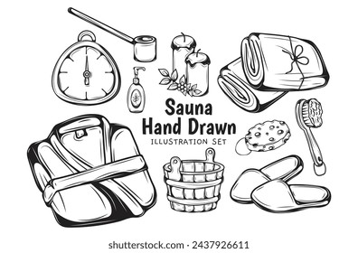 Sauna Hand gezeichnete Illustration Vektor-Set