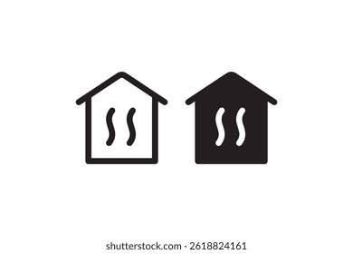 Sauna house with steam lines icon Vector