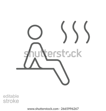 Sauna icon. Simple outline style. Steam, room, seat, spa, heater, heat, man, finnish, sweat, person, healthy, body, care, healthcare concept. Thin line symbol. Vector isolated design editable stroke