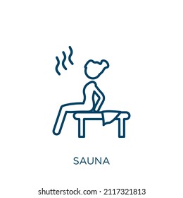 sauna icon. Thin linear sauna outline icon isolated on white background. Line vector sauna sign, symbol for web and mobile
