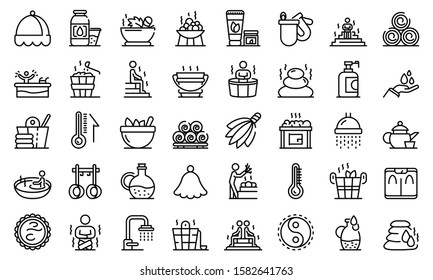 Sauna icons set. Outline set of sauna vector icons for web design isolated on white background