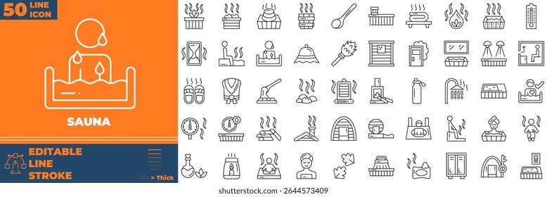 Sauna Line Editable Icons set. Vector illustration in modern thin line style of sauna icons: steam, wood baptistery, massage, etc
