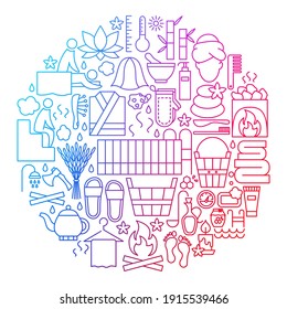 Sauna Line Icon Circle Design. Vector Illustration of Outline Poster.