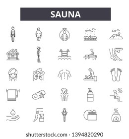 Sauna line icon signs.  Linear vector outline illustration set concept.