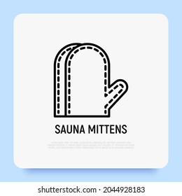 Sauna mittens thin line icon. Body care. Modern vector illustration.