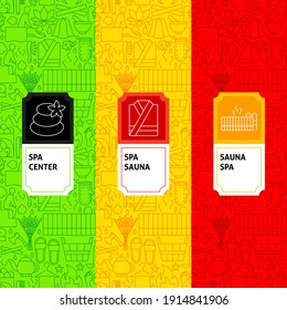 Sauna Package Labels. Vector Illustration of Outline Design.