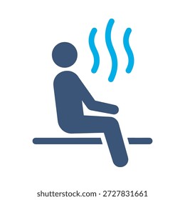 Sauna relax icon blue flat vector design man steam symbol spa heat wellness health graphic element sign