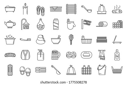 Sauna relax icons set. Outline set of sauna relax vector icons for web design isolated on white background