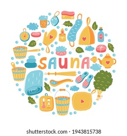 Sauna Russian Banya Colorful Vector Icons Set 