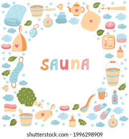 Sauna Russian Banya Colorful Vector Icons Set 