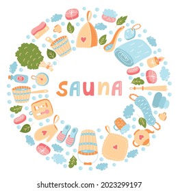 Sauna Russian Banya Colorful Vector Icons Set 