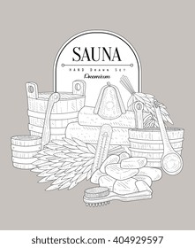 Sauna Set Vintage Vector Hand Drawn Design Card