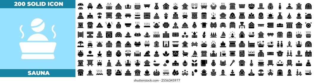 Sauna Solid Editable Icons set. Vector illustration in modern thin solid style of sauna icons: therapy, healing, physical therapy, etc