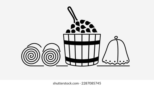 Sauna Spa Bath. Relaxating in bathhouse or sauna of hot steam. Body care therapy. Vector illustration