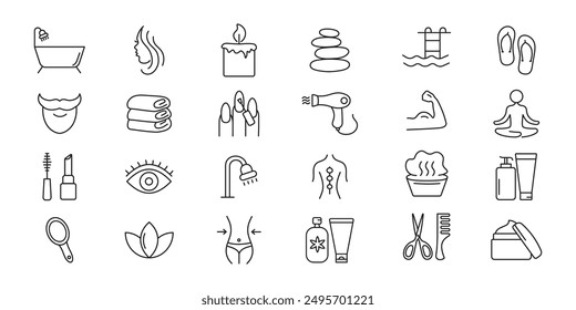 Sauna and Spa icons set. Beauty spa, body and face care, recreation. Vector.