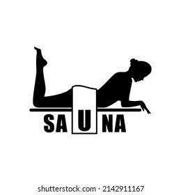 Logo del Sauna Spa. Procedimientos de curación y relajación en el baño o sauna de vapor caliente. Terapia de cuidados corporales. Ilustración del vector