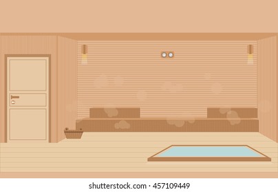 Sauna steam room ,sauna interior flat design character vector illustration.