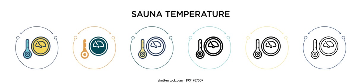 Sauna temperature icon in filled, thin line, outline and stroke style. Vector illustration of two colored and black sauna temperature vector icons designs can be used for mobile, ui, web