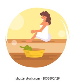 In the sauna. Vector. Cartoon. Isolated art on white background. Flat