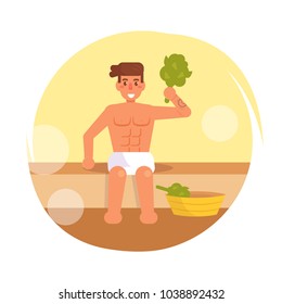 In the sauna. Vector. Cartoon. Isolated art on white background. Flat