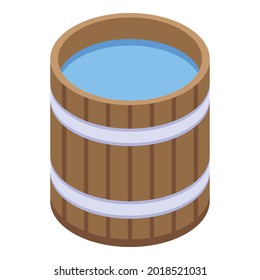 Icono del balde agua de la sauna. Isometric, icono vectorial del balde de agua de sauna para diseño web aislado en fondo blanco