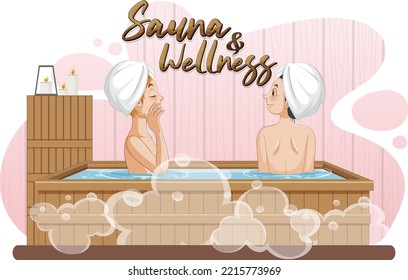 Sauna and wellness text design for banner or poster illustration