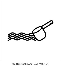 Sauna wooden ladle full of water vector illustration. Cartoon isolated wood bucket for pouring clean liquid into bathtub, traditional ladle for spa procedures in Japanese hot spring , bathhouse