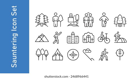Sauntering icon set  with editable vector collections. 