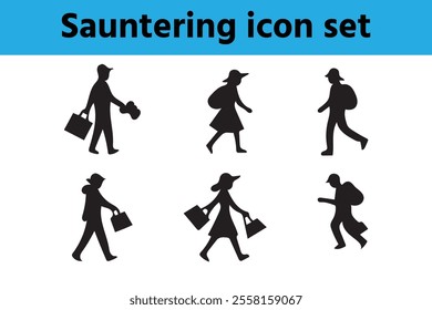 Sauntering icon set with editable vector collection