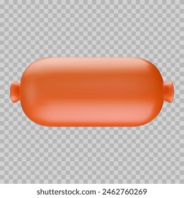 Sausage in 3d cartoon style. Cute realistic render element isolated on transparent background. Soft plastic or clay child toy. Vector illustration.