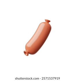 Sausage 3D plastic style icon. Fresh boiled meat food, butcher shop product. Cartoon fast food hotdog sausage. Vector volume render illustration isolated on white background