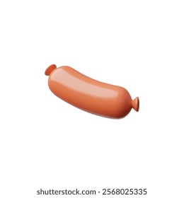 Sausage 3D plastic style vector icon. Cartoon volume fast food hotdog sausage. Fresh boiled meat food, butcher shop product. Render illustration isolated on white